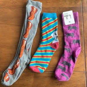 Bacon, dog, and elephant brand new socks